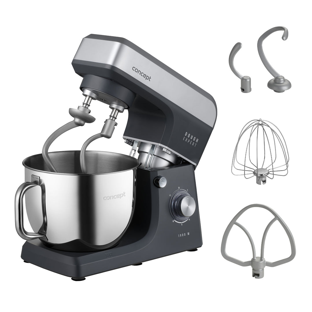 Robot kuchenny planetarny Concept Dough Expert, moc 1900W, podwójny hak, funkcja podgrzewania misy, 6 różnych prędkości, RM6010