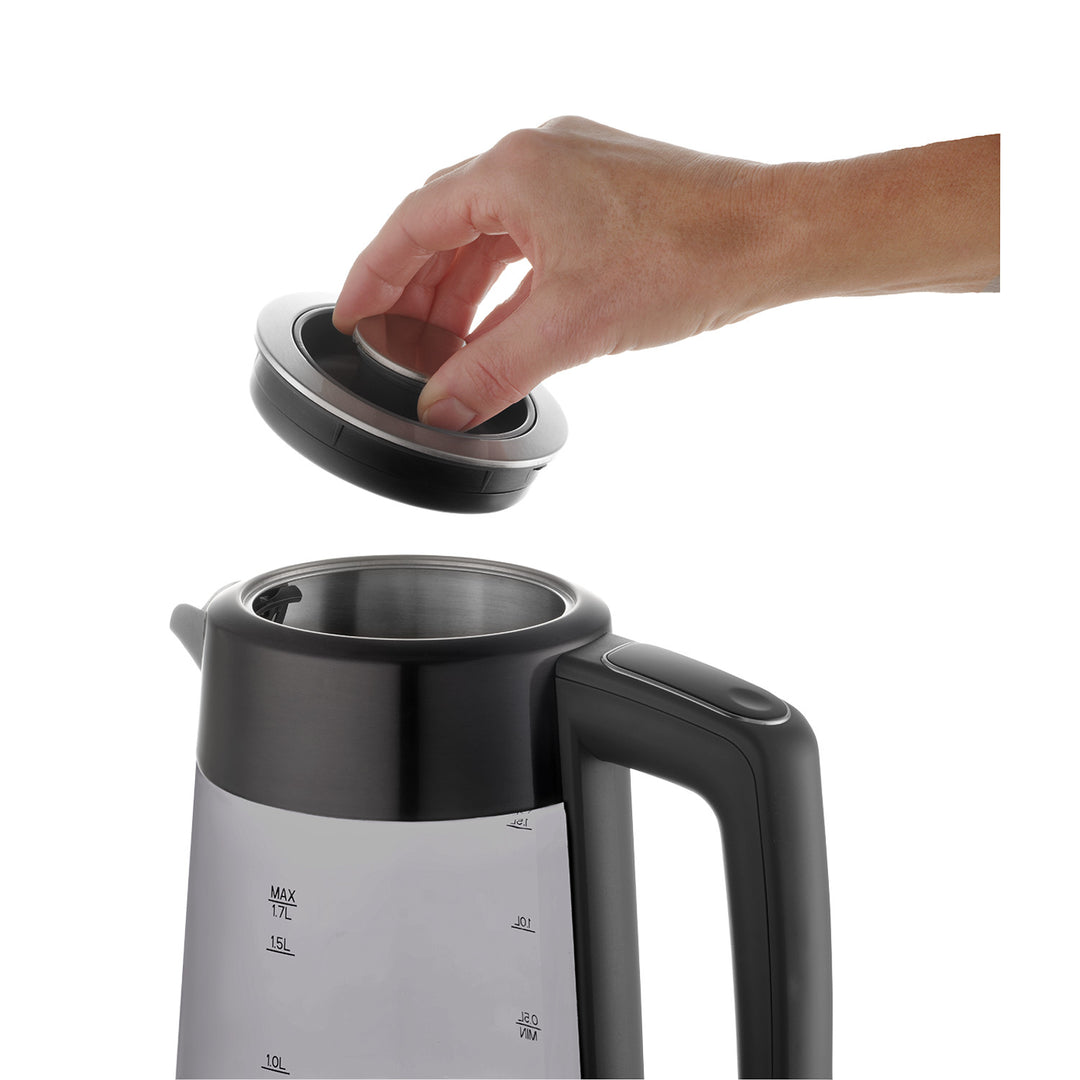 Czajnik elektryczny szklany Concept, pojemność 1,7L, moc 1850-2200 W, kolor czarny, złącze Strix, regulacja temperatury, sterowanie cyfrowe, RK4195