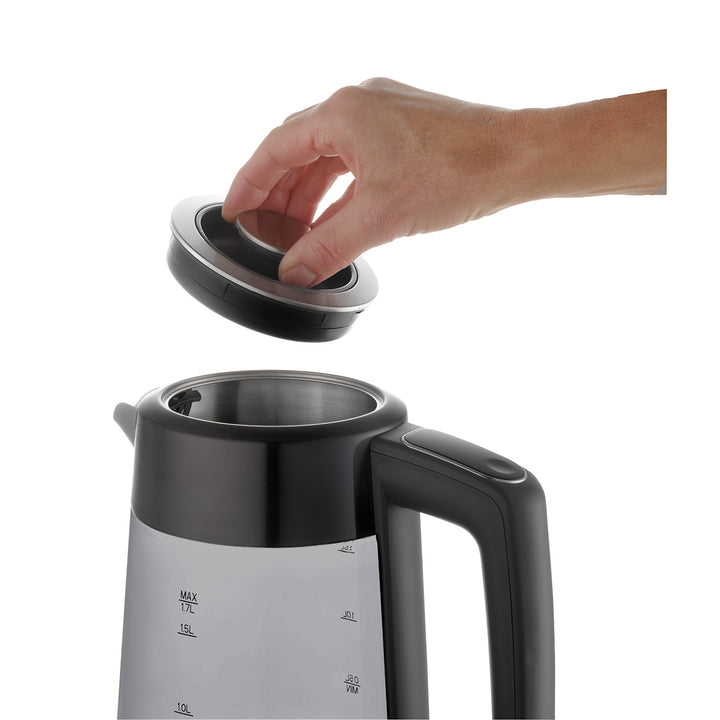 Czajnik elektryczny szklany Concept, pojemność 1,7L, moc 1850-2200 W, kolor czarny, złącze Strix, regulacja temperatury, sterowanie cyfrowe, RK4195