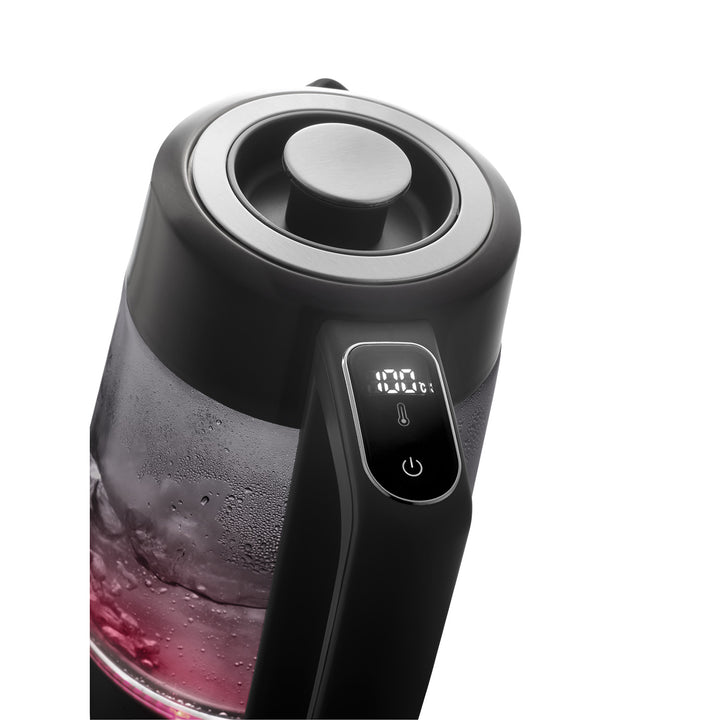 Czajnik elektryczny szklany Concept, pojemność 1,7L, moc 1850-2200 W, kolor czarny, złącze Strix, regulacja temperatury, sterowanie cyfrowe, RK4195