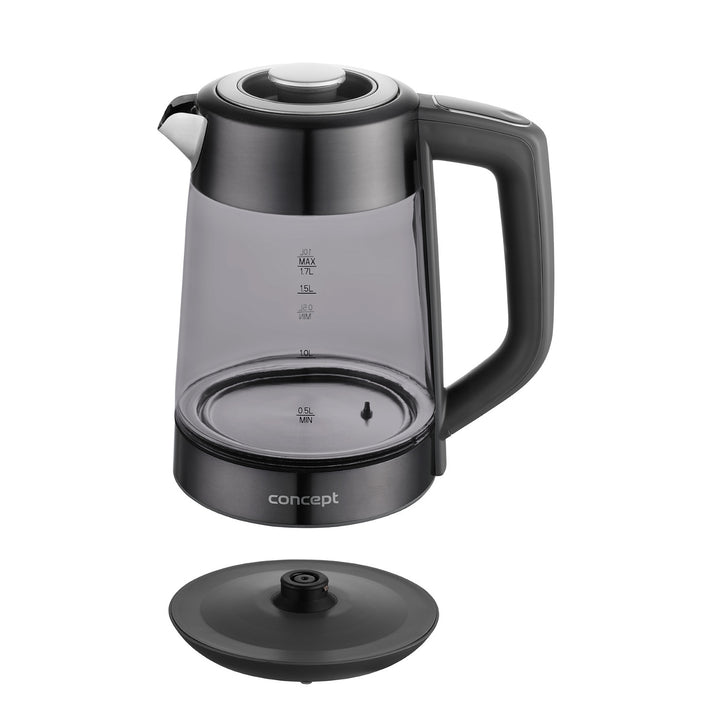 Czajnik elektryczny szklany Concept, pojemność 1,7L, moc 1850-2200 W, kolor czarny, złącze Strix, regulacja temperatury, sterowanie cyfrowe, RK4195