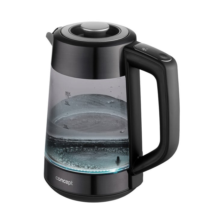 Czajnik elektryczny szklany Concept, pojemność 1,7L, moc 1850-2200 W, kolor czarny, złącze Strix, regulacja temperatury, sterowanie cyfrowe, RK4195