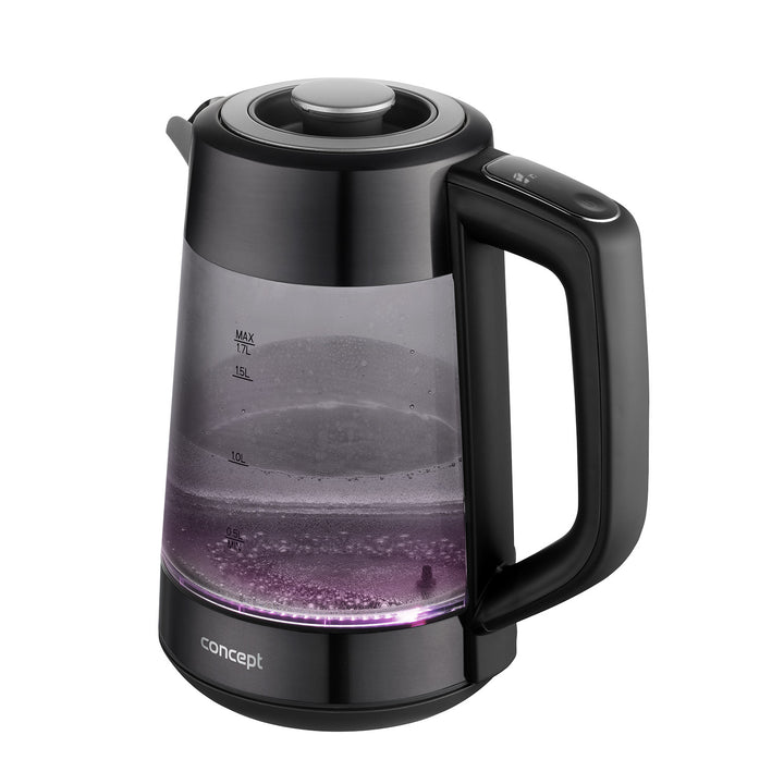 Czajnik elektryczny szklany Concept, pojemność 1,7L, moc 1850-2200 W, kolor czarny, złącze Strix, regulacja temperatury, sterowanie cyfrowe, RK4195