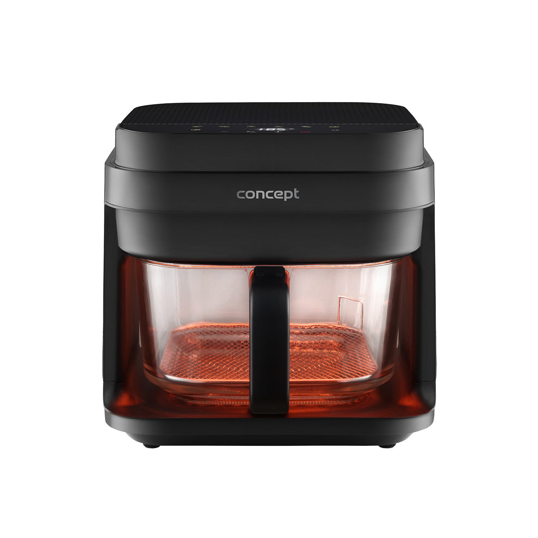 Frytkownica beztłuszczowa Concept Glass&Fast, pojemność 5,5L, 7 programów, dotykowy wyświetlacz LED, zdrowy tryb smażenia, szklany pojemnik, FR5500
