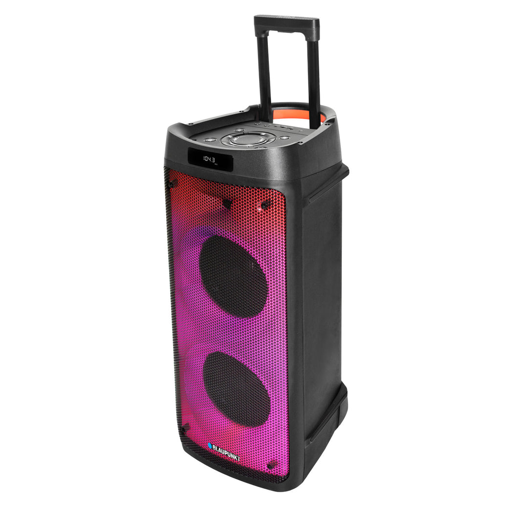 Głośnik Party Box Blaupunkt, oświetlenie LED, Bluetooth, USB i AUX, radio FM, funkcja karaoke, pilot do sterowania, PB08DB