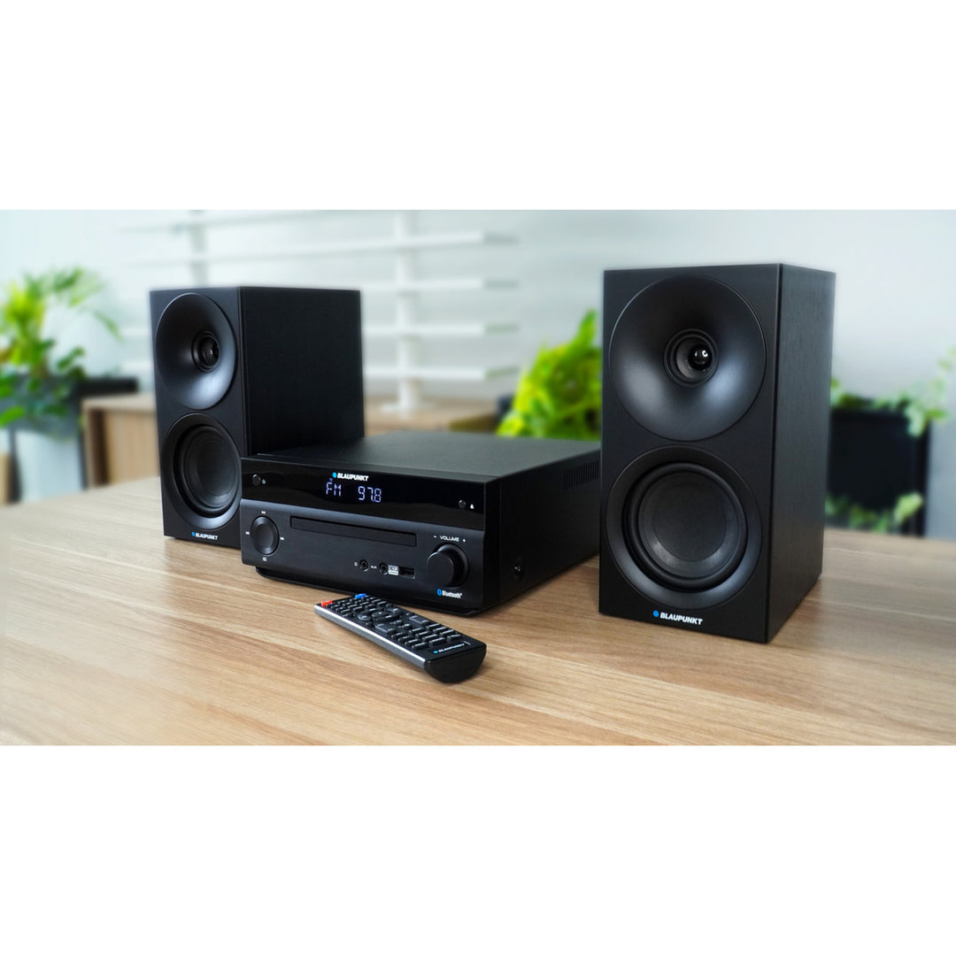 Mikrowieża Blaupunkt, Moc 150W, Radio FM, Gniazdo AUX oraz złącze USB, Bluetooth, wejście HDMI, zegar z alarmem, wyświetlacz LED, kolor czarny, MS30.02BT