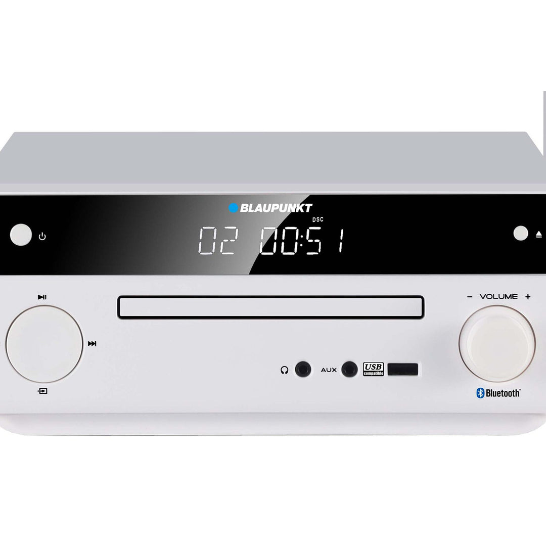 Mikrowieża Blaupunkt, Moc 150W, Radio FM, Gniazdo AUX oraz złącze USB, Bluetooth, wejście HDMI, zegar z alarmem, wyświetlacz LED, kolor biały, MS30.02BT