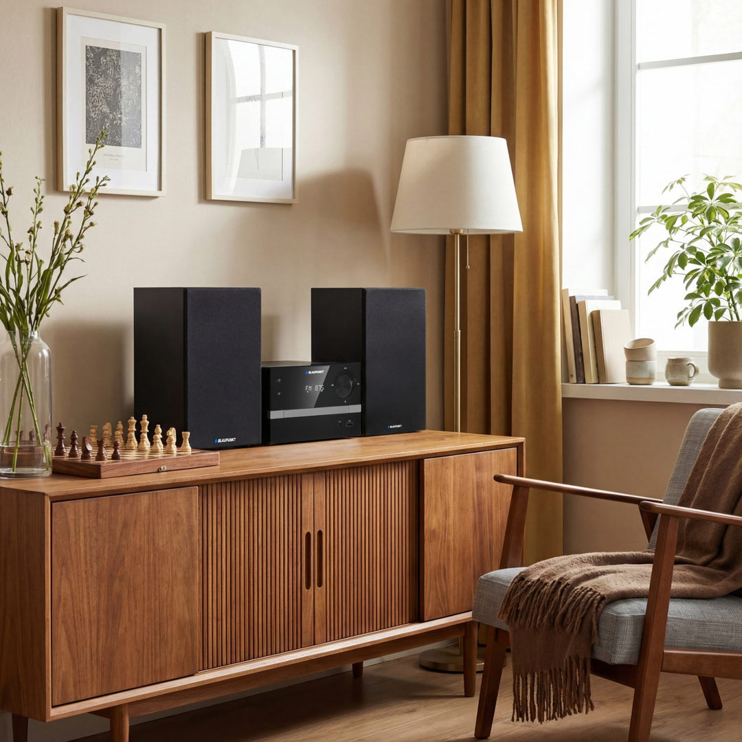 Mikrowieża Blaupunkt, Bluetooth, radio FM, moc 20W RMS, zegar z funkcją alarmu, CD/MP3/USB/AUX, MS9BT