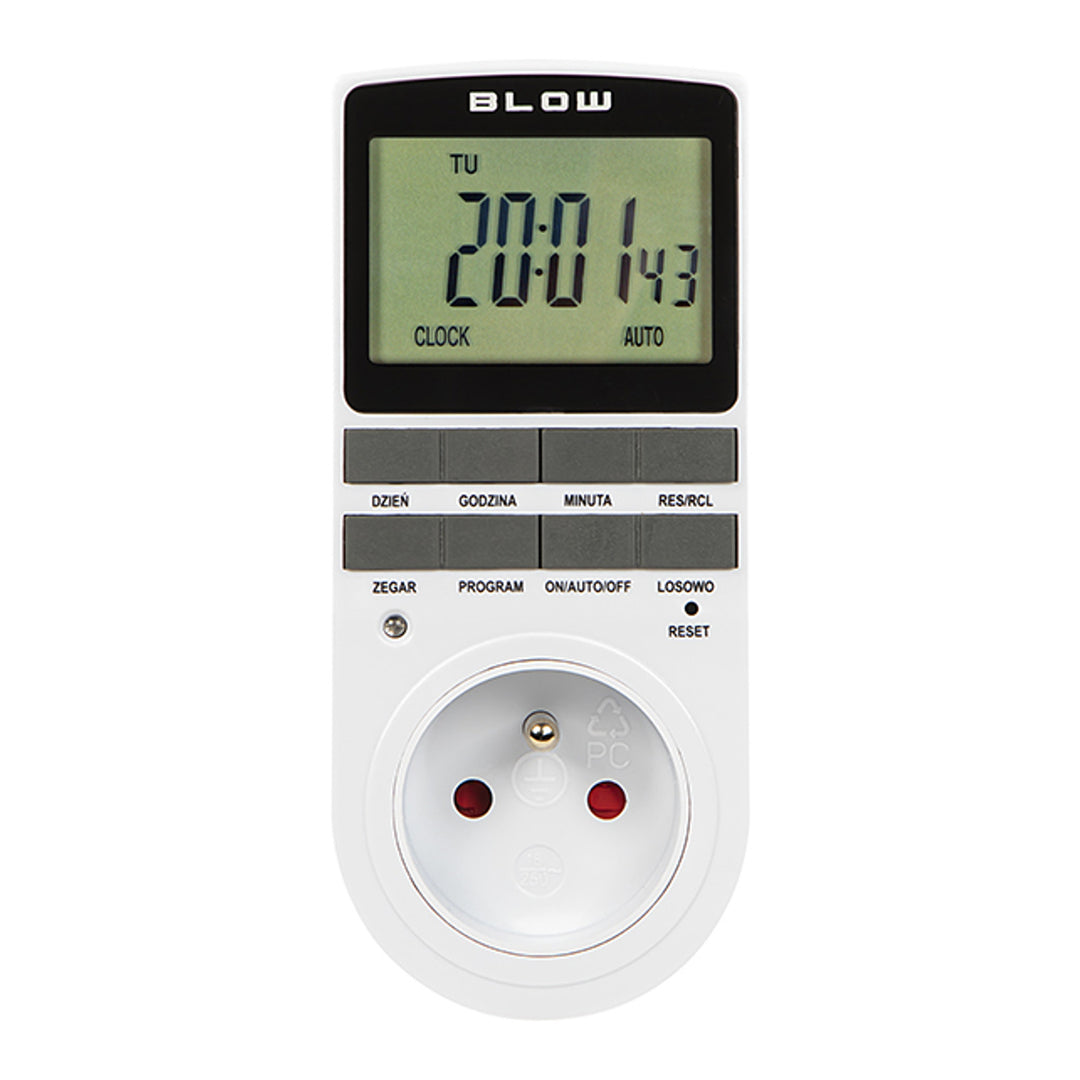 Programator czasomierz cyfrowy Blow, wyświetlacz LCD, dokładność +/- 1 minuta na miesiąc, 16 różnych kombinacji działania, 72-016#