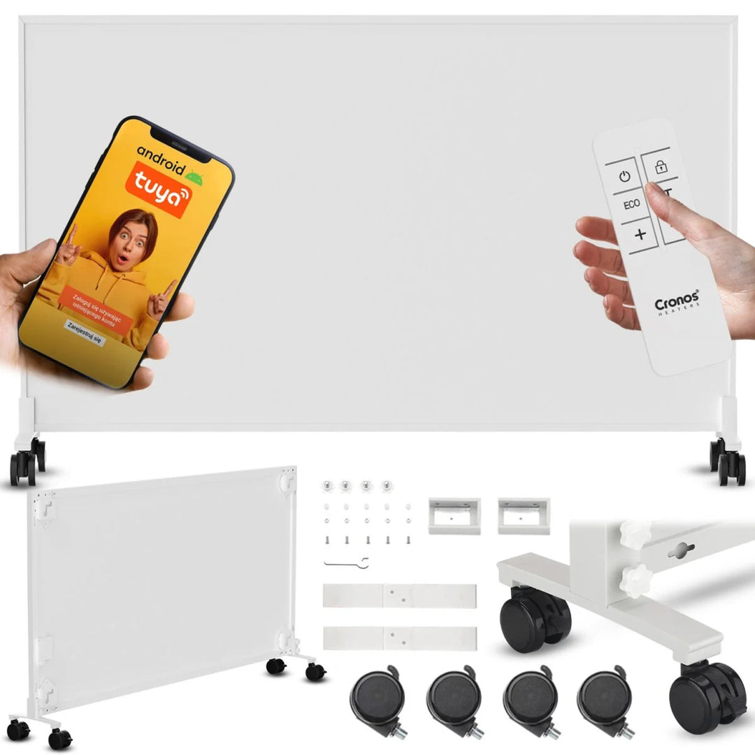Grzejnik na podczerwień Cronos, 800W, idealny dla alergików, matowa powierzchnia, ultracienki, wbudowany termostat i zdalne sterowanie telefonem lub pilotem, Carbon P800 TWP