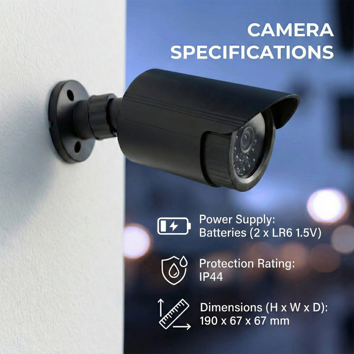 Zestaw dwóch atrap kamer tubowych, diody IR LED, czarne, zasilanie 2xAA (w zestawie), ABS, IR1800 BT