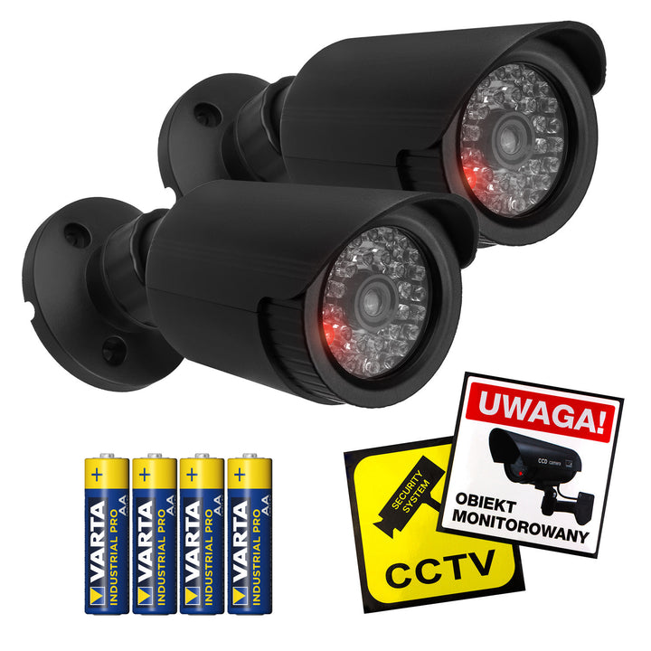 Zestaw dwóch atrap kamer tubowych, diody IR LED, czarne, zasilanie 2xAA (w zestawie), ABS, IR1800 BT