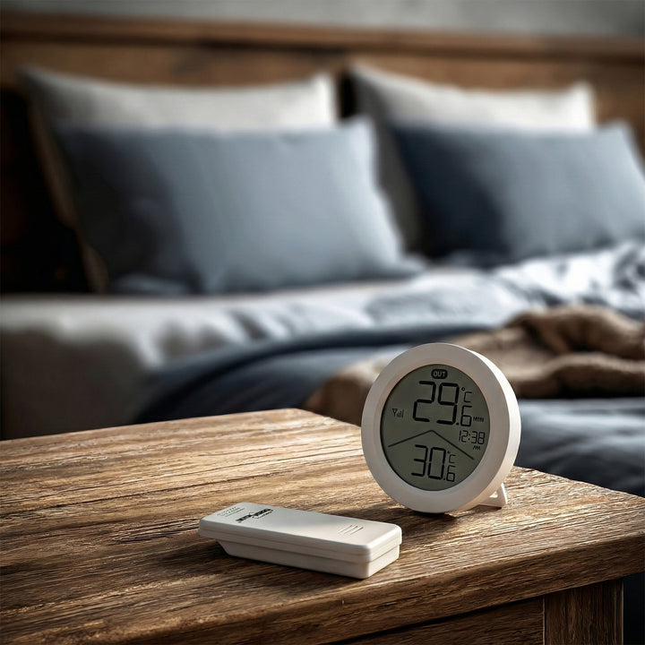 Bezprzewodowa stacja pogody GreenBlue,temperatura IN/OUT, zegar, do wyboru °C / °F, zasięg do 60m, GB162, 4x bateria AAA