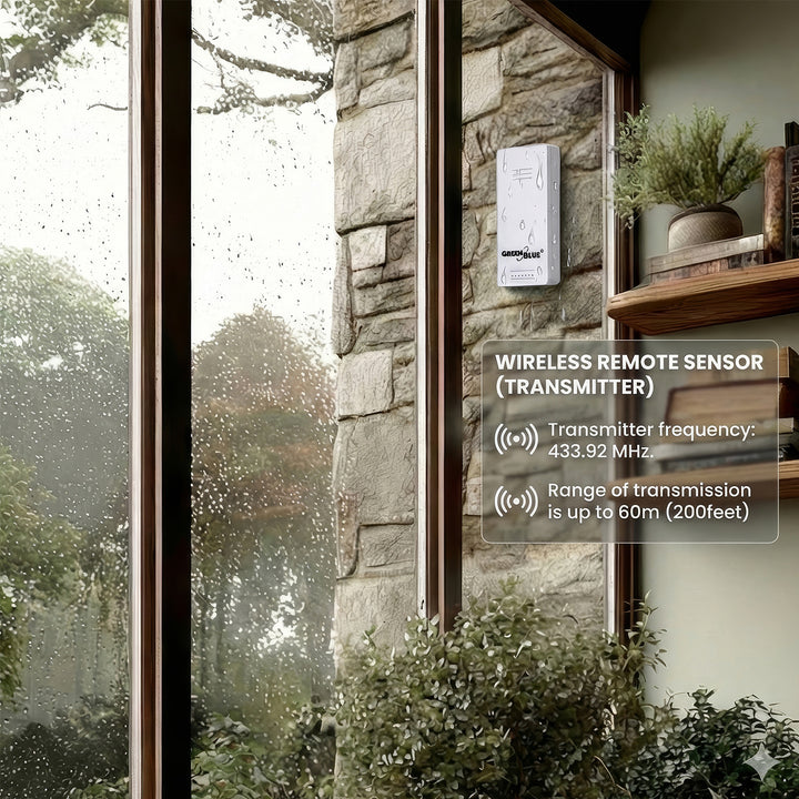 Bezprzewodowa stacja pogody GreenBlue,temperatura IN/OUT, zegar, do wyboru °C / °F, zasięg do 60m, GB162, 4x bateria AAA