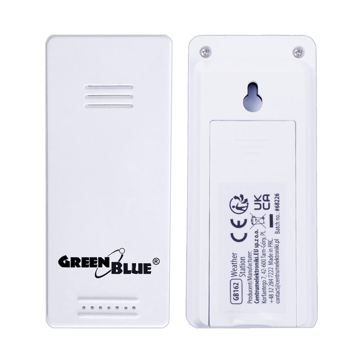 Bezprzewodowa stacja pogody GreenBlue,temperatura + wilgotność IN/OUT, zegar + alarm + data, do wyboru °C / °F, zasięg do 60m, GB169, 4x bateria AAA