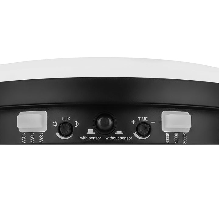 Lampa LED z czujnikiem ruchu Maclean, czujnik PIR, czarna, 10W/15/18W, IP65, możliwość zmiany barwy 3000/4000/6000K, MCE535 B