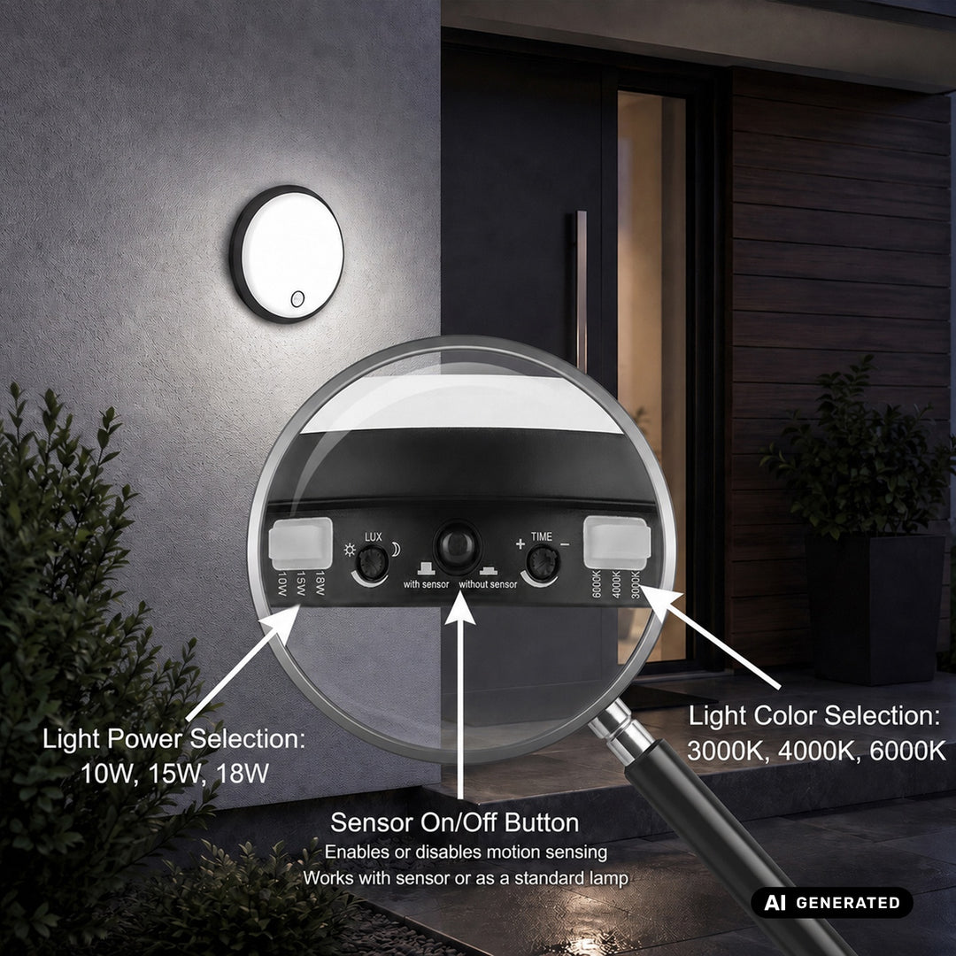Lampa LED z czujnikiem ruchu Maclean, czujnik PIR, czarna, 10W/15/18W, IP65, możliwość zmiany barwy 3000/4000/6000K, MCE535 B