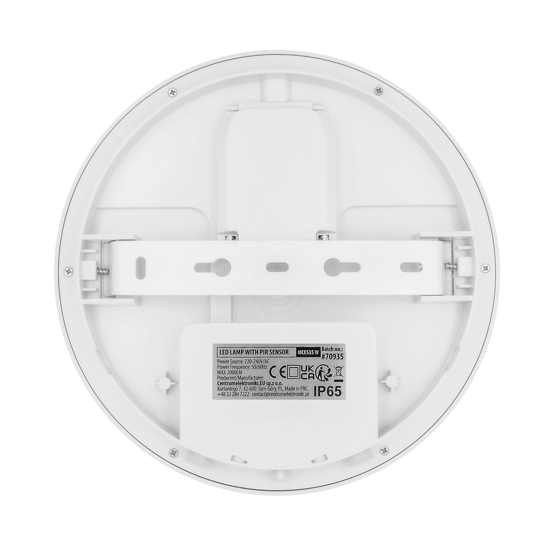 Lampa LED z czujnikiem ruchu Maclean, czujnik PIR, biała, 10W/15/18W, IP65, możliwość zmiany barwy 3000/4000/6000K, MCE535 W