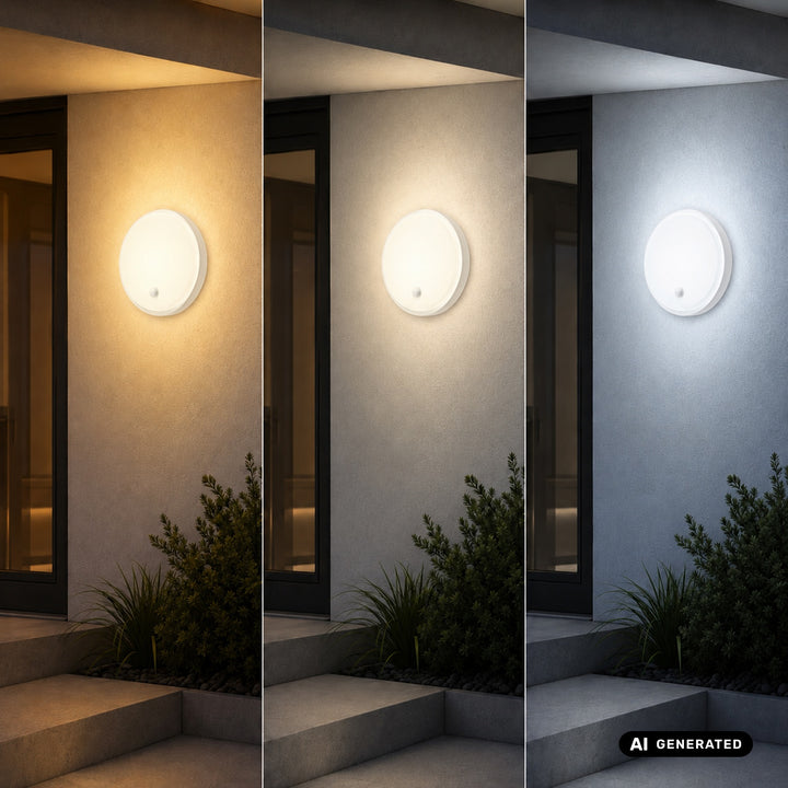 Lampa LED z czujnikiem ruchu Maclean, czujnik PIR, biała, 10W/15/18W, IP65, możliwość zmiany barwy 3000/4000/6000K, MCE535 W