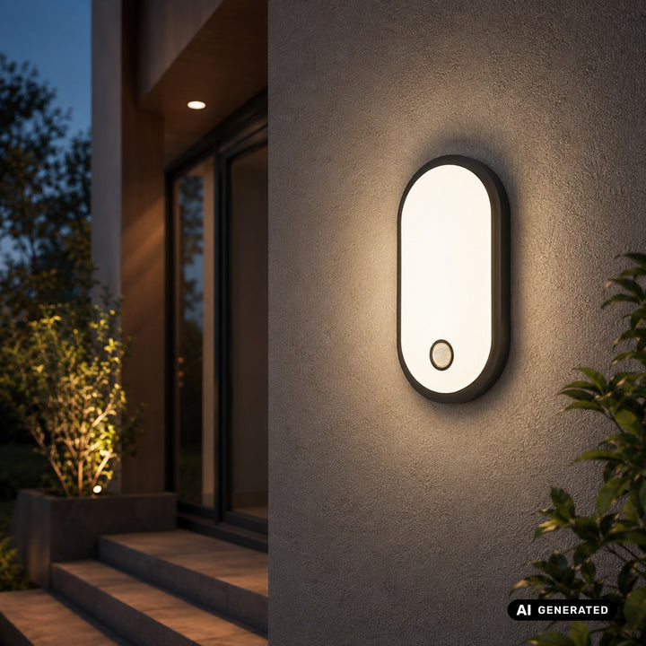 Lampa LED z czujnikiem ruchu Maclean, czujnik PIR, czarna, 10W/15/18W, IP65, możliwość zmiany barwy 3000/4000/6000K, MCE534 B