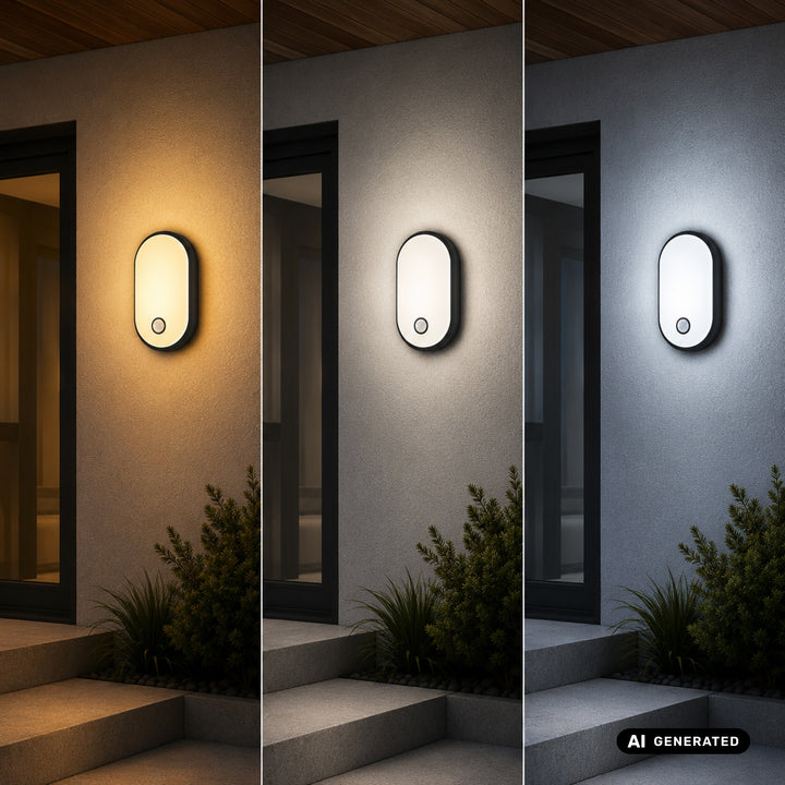 Lampa LED z czujnikiem ruchu Maclean, czujnik PIR, czarna, 10W/15/18W, IP65, możliwość zmiany barwy 3000/4000/6000K, MCE534 B