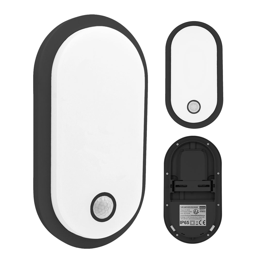 Lampa LED z czujnikiem ruchu Maclean, czujnik PIR, czarna, 10W/15/18W, IP65, możliwość zmiany barwy 3000/4000/6000K, MCE534 B
