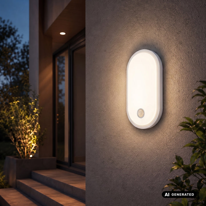 Lampa LED z czujnikiem ruchu Maclean, czujnik PIR, biała, 10W/15/18W, IP65, możliwość zmiany barwy 3000/4000/6000K, MCE534 W