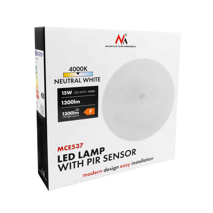 Lampa LED z czujnikiem PIR Maclean, sufitowa,15W, 1300lm, IP54, 220-240V~ 50/60Hz, MCE537