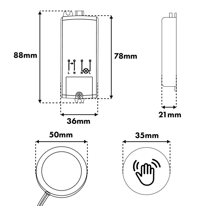 Włącznik dotykowy do zabudowy Maclean, <40mm, 110-240V AC, max. obciążenie 600W dla LED, MCE824