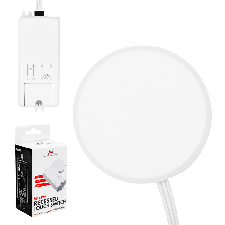 Włącznik dotykowy do zabudowy Maclean, <40mm, 110-240V AC, max. obciążenie 600W dla LED, MCE824