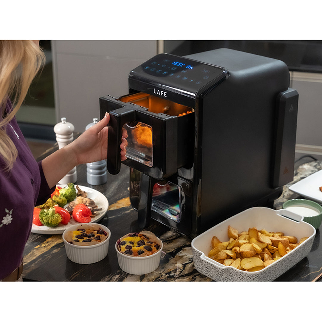 Frytkownica beztłuszczowa LAFE, air fryer, 2 komory 5 L, moc 2460W, wyświetlacz LCD, Dual Fry
