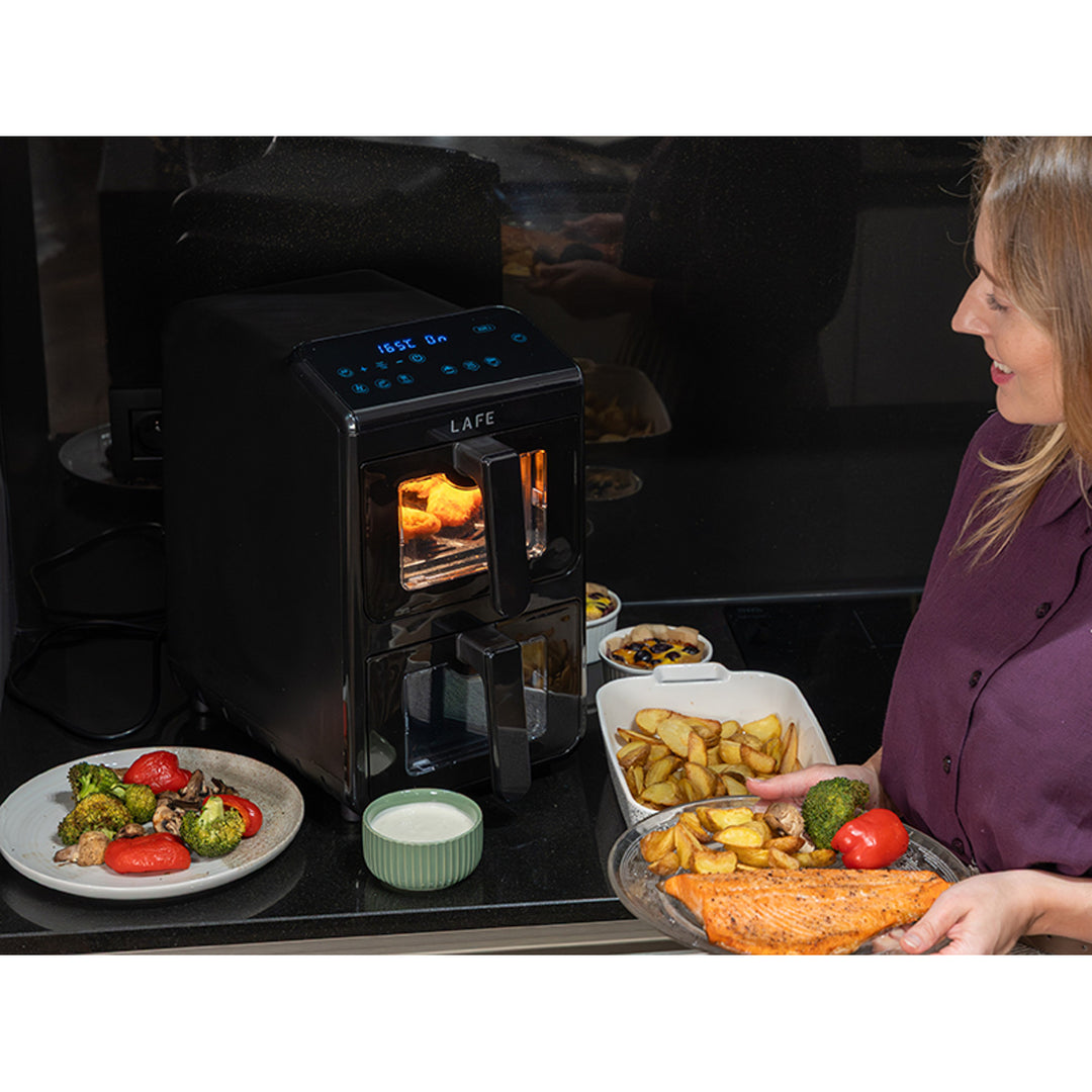 Frytkownica beztłuszczowa LAFE, air fryer, 2 komory 5 L, moc 2460W, wyświetlacz LCD, Dual Fry