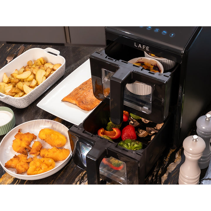 Frytkownica beztłuszczowa LAFE, air fryer, 2 komory 5 L, moc 2460W, wyświetlacz LCD, Dual Fry