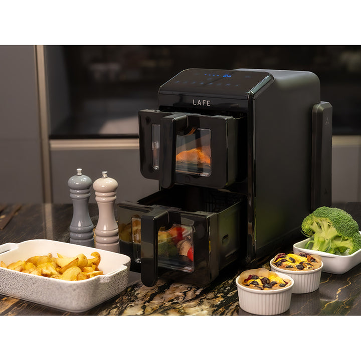 Frytkownica beztłuszczowa LAFE, air fryer, 2 komory 5 L, moc 2460W, wyświetlacz LCD, Dual Fry