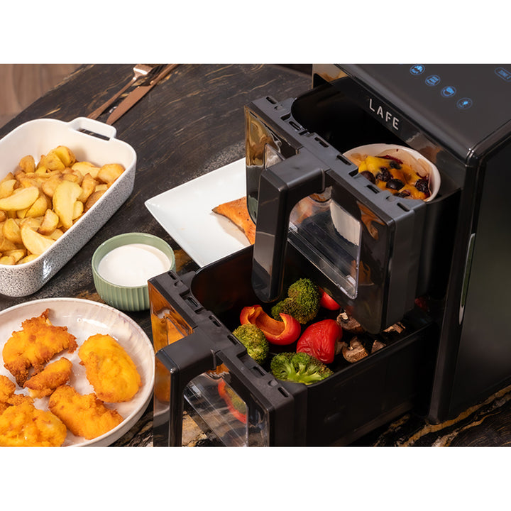 Frytkownica beztłuszczowa LAFE, air fryer, 2 komory 5 L, moc 2460W, wyświetlacz LCD, Dual Fry