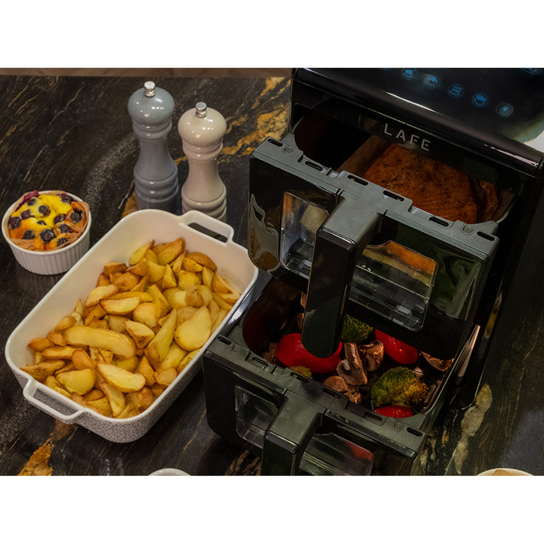 Frytkownica beztłuszczowa LAFE, air fryer, 2 komory 5 L, moc 2460W, wyświetlacz LCD, Dual Fry