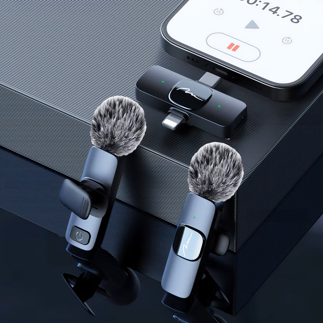 MICRO-MIC DUO - 2x mikrofon bezprzewodowy krawatowy (zestaw), na klips, iOS & Android (OTG), mini, superczuły. USB-C & LIGHTNING, Mediatech