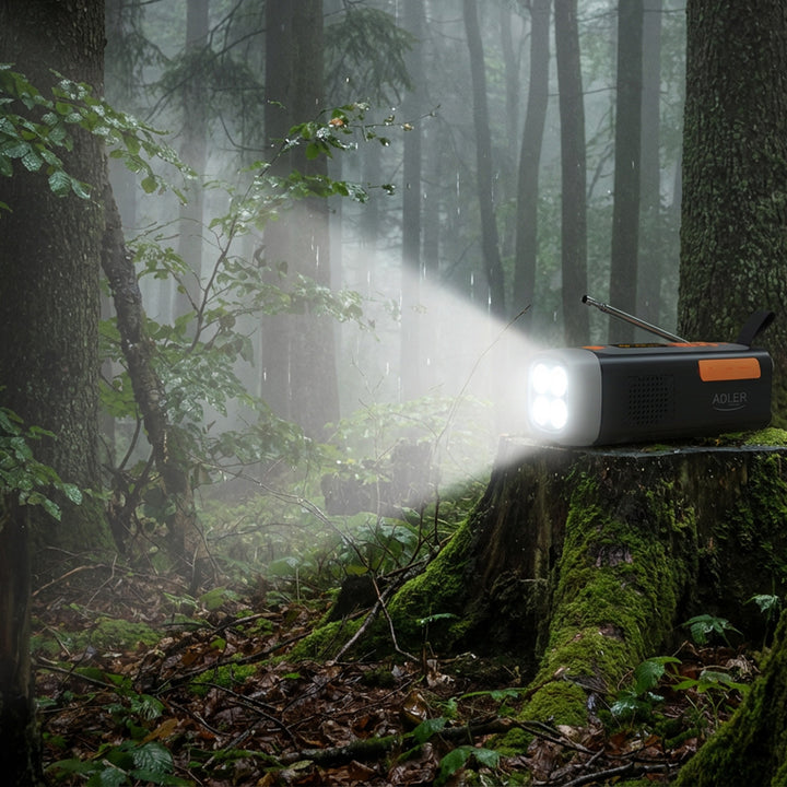 Radio awaryjne Adler, z panelem słonecznym, korbką i powerbankiem, Bluetooth 5.0, latarka LED 4W, 4500 mAh, AD 1920