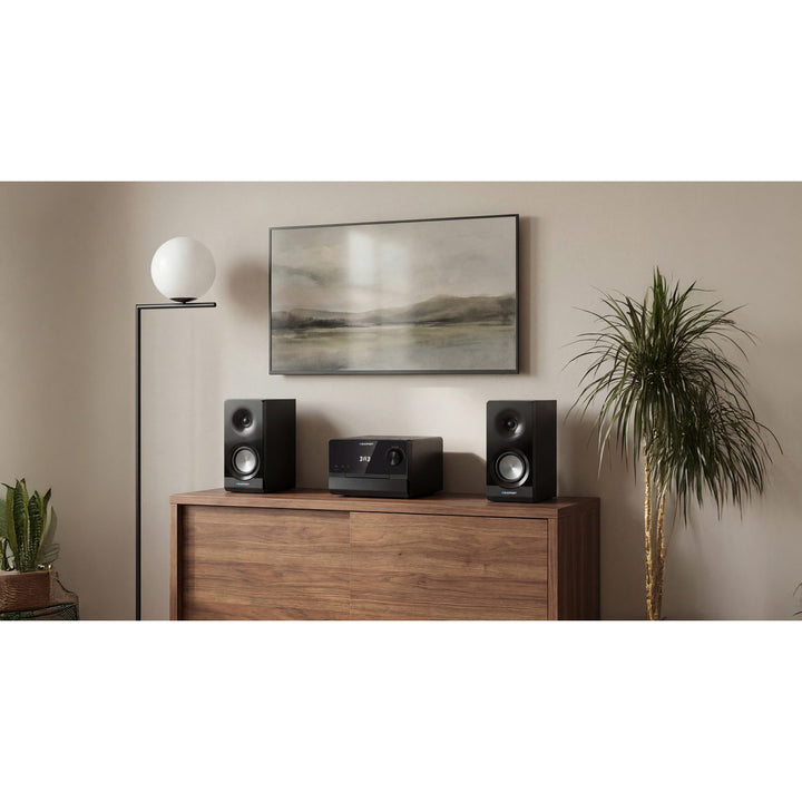 Mikrowieża Blaupunkt, moc 100W RMS, tuner DAB+, wyświetlacz LED, radio FM, w zestawie teleskopowa antena, złącze HDMI ARC, CD/MP3/USB/BT, zegar z funkcją alarmu, MS49DAB