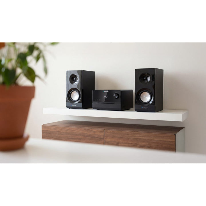 Mikrowieża Blaupunkt, moc 100W RMS, tuner DAB+, wyświetlacz LED, radio FM, w zestawie teleskopowa antena, złącze HDMI ARC, CD/MP3/USB/BT, zegar z funkcją alarmu, MS49DAB