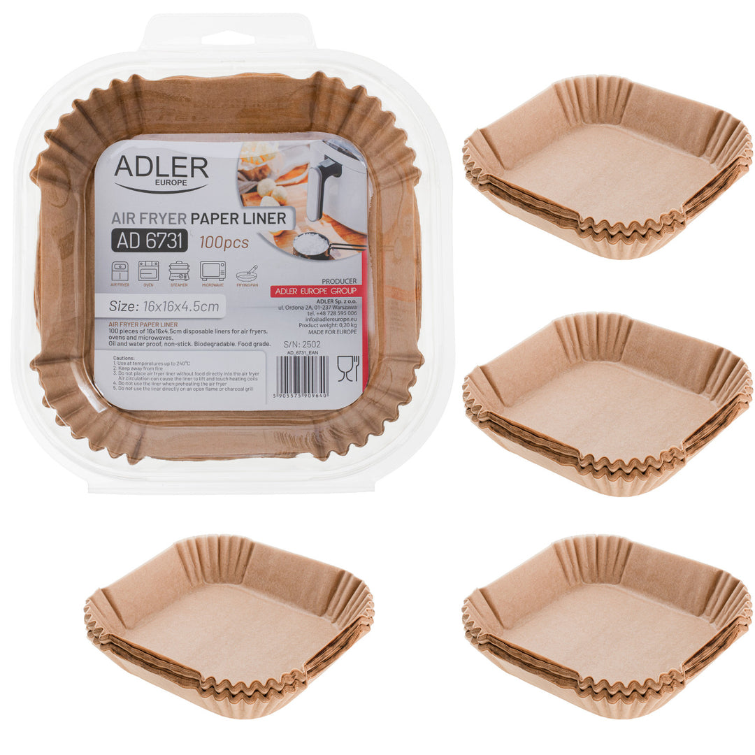 Papierowe wkłady do frytkownicy, airfyera, Adler, 16cm, do 240°C, biodegradowalne, 500 sztuk, AD 6731
