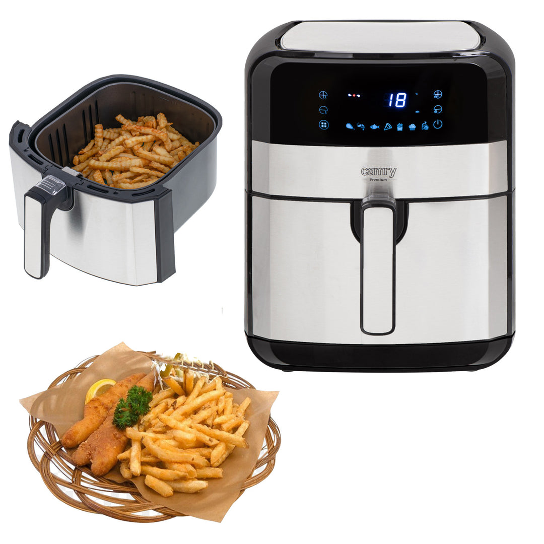 Frytkownica beztłuszczowa, 9 programów, 5,0 L, Airfryer, Camry CR 6311 + papierowe wkłady do frytkownicy, 16cm, biodegradowalne, 100 sztuk