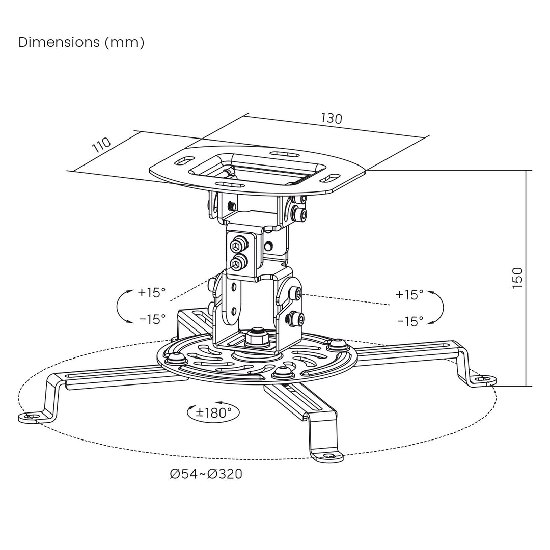 Uchwyt / wieszak sufitowy do projektora Maclean, 54~320mm, do 13,5 kg, rotacja 360 stopni MC-200 W