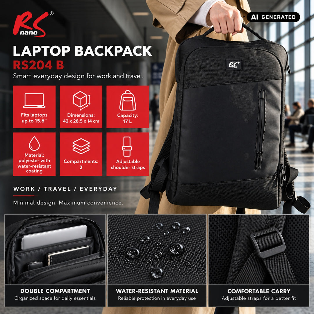 Plecak na laptopa NanoRS, 15,6", czarny, 42x28,5x14 , wodoodporny RS204 B