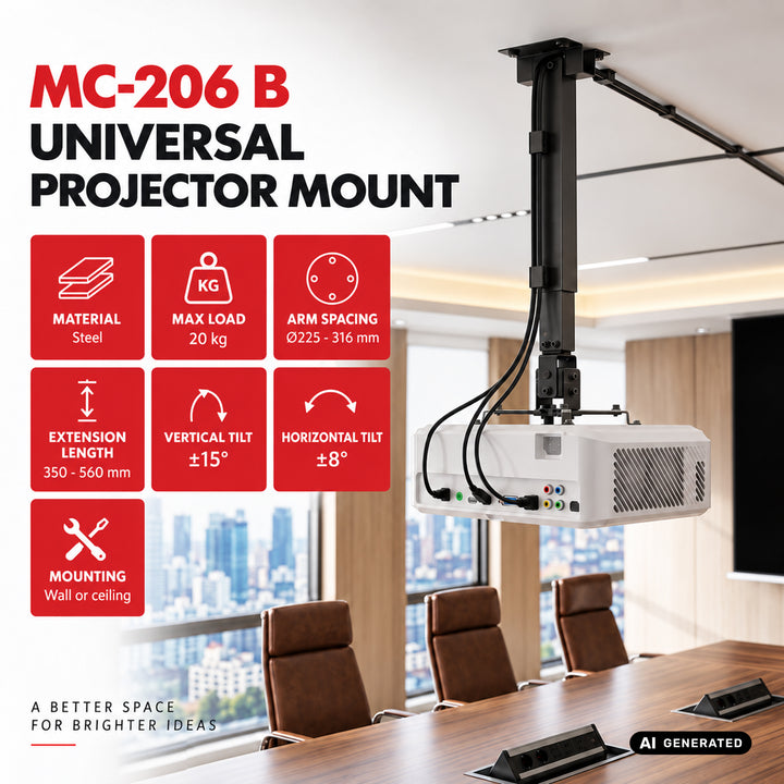 Uchwyt / wieszak do projektora uniwersalny Maclean, czarny, do 20kg, MC-206 B