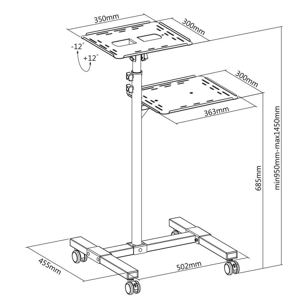 Stolik mobilny do projektora/laptopa Maclean regulowany, stalowy max.10kg, MC-207