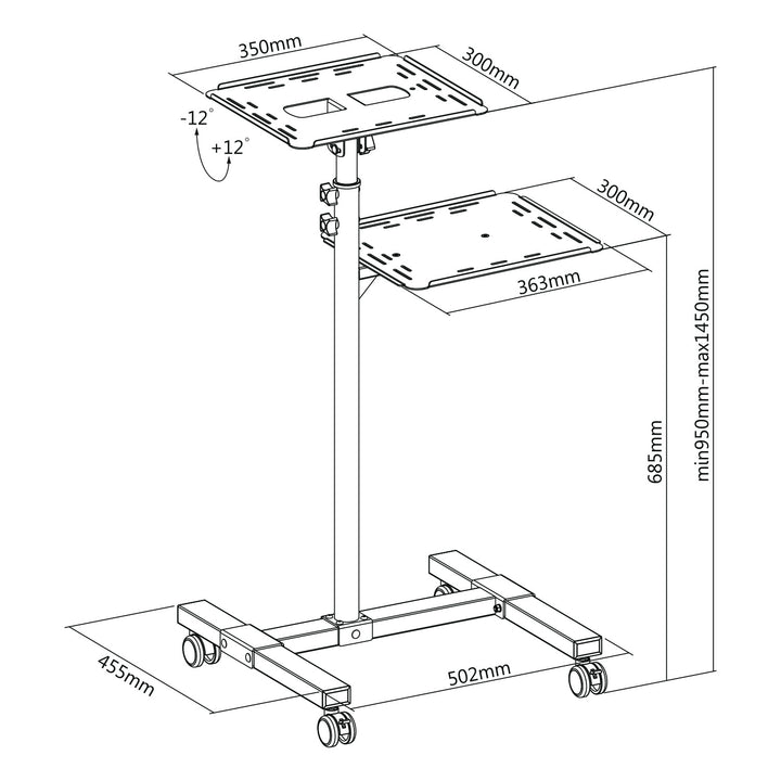 Stolik mobilny do projektora/laptopa Maclean regulowany, stalowy max.10kg, MC-207