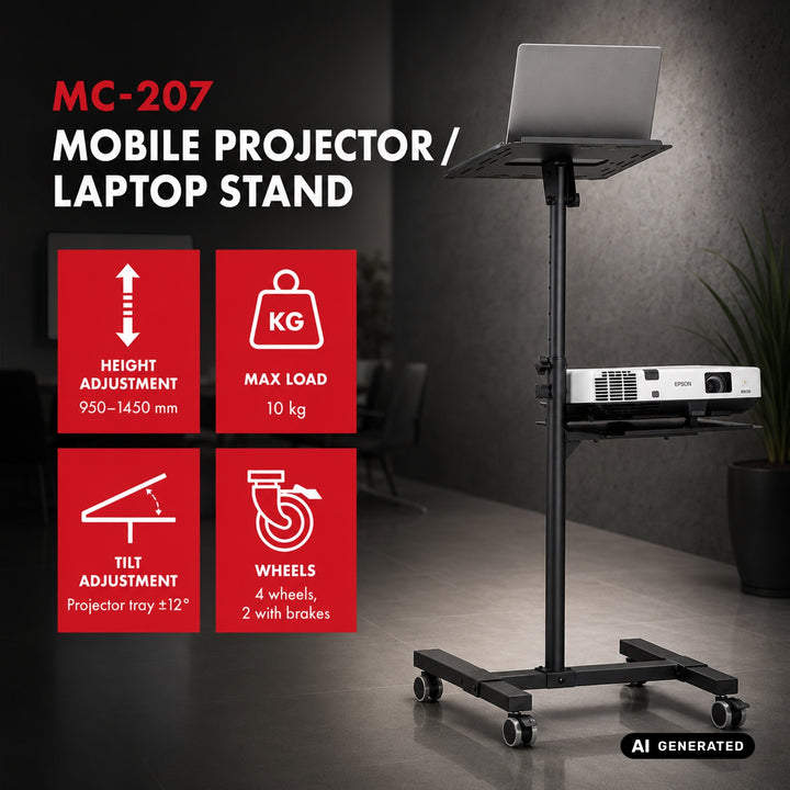 Stolik mobilny do projektora/laptopa Maclean regulowany, stalowy max.10kg, MC-207