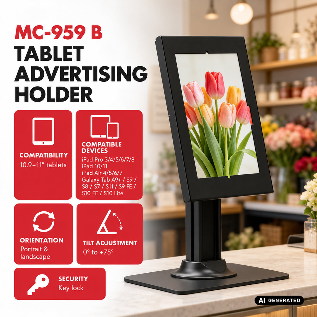 Uchwyt reklamowy do tabletu Maclean, z blokadą, 10.9"-11", iPad Air/ Pro, Samsung Tab A&S Series, 220x323x22mm, MC-959 B