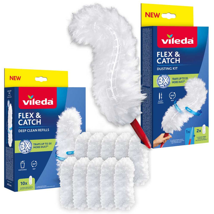 Miotełka do kurzu Vileda Flex&Catch, z krótką rączką, zabezpieczenie przed zsuwaniem, elastyczna główka + wkłady 10 sztuk